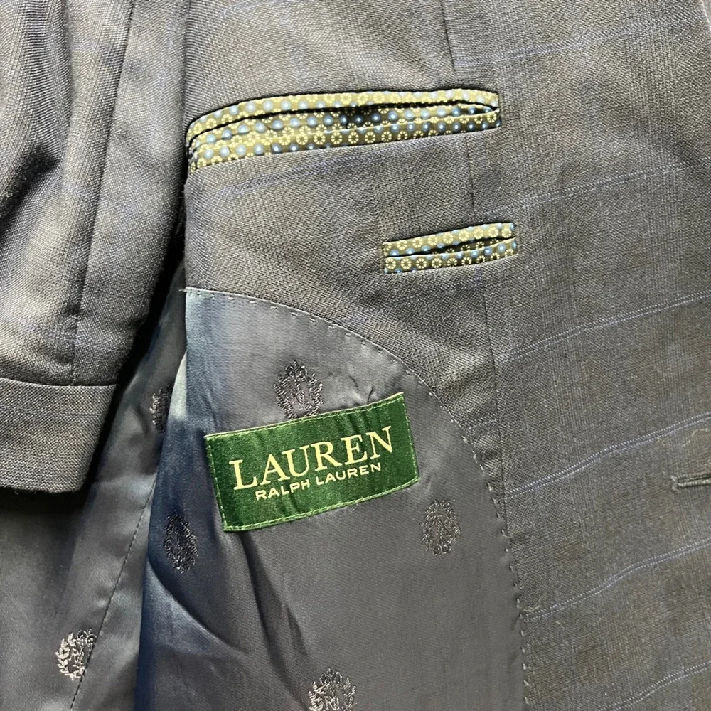 Lauren Ralph Lauren Mens Navy Blue Windowpane 2 Piece Suit Blazer Pants 40x32